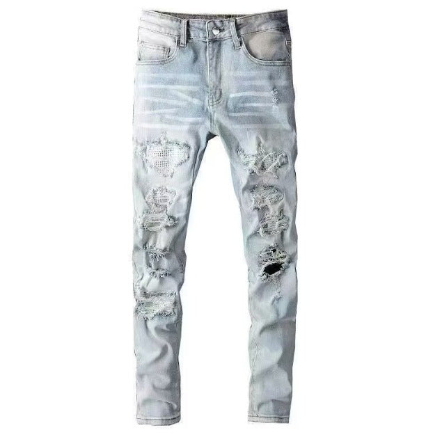 Men's Punk Retro Ripped Slim-Fit Stretch Printed Jeans | 11 Styles, Sizes S–3XL