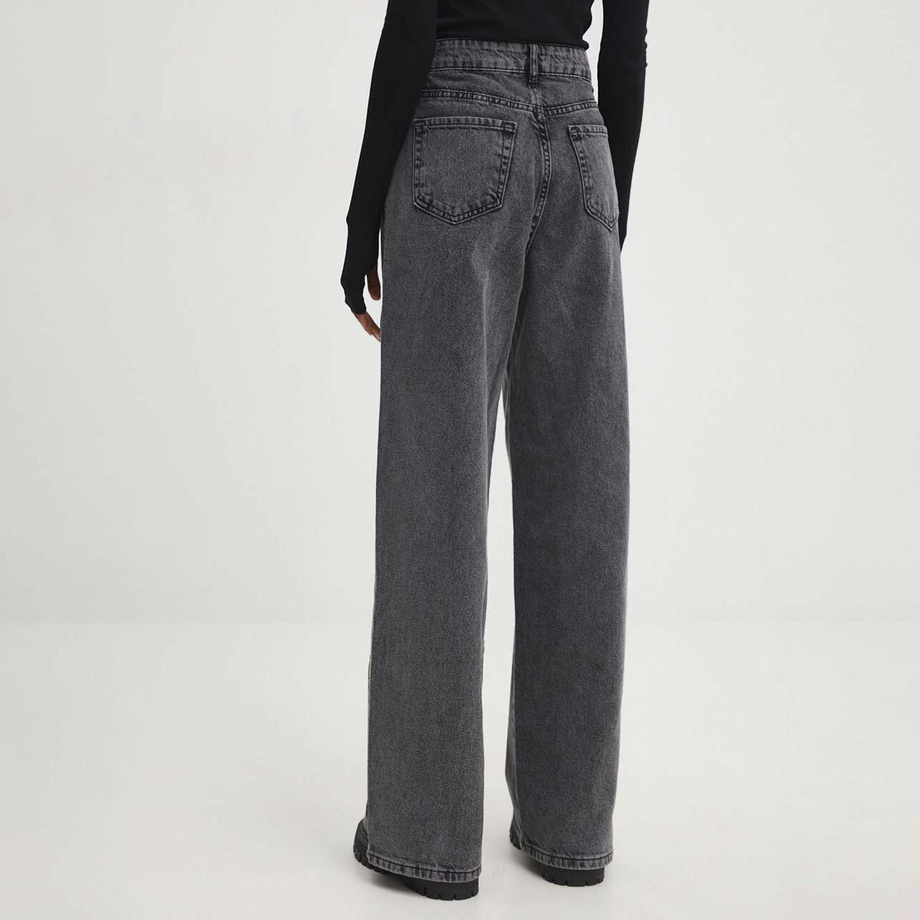 Women's High Waist Side Zipper Straight Leg Jeans | Grey Loose Fit