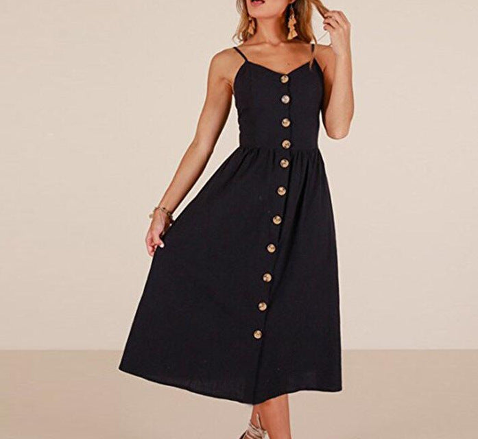 Women's Floral & Solid Strap Midi Dress – High Waist, Sleeveless, Multi-Color