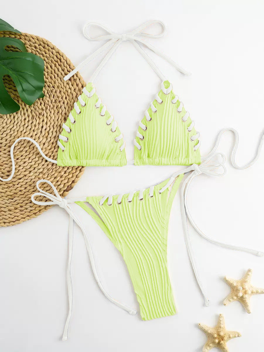 Women's Solid Color Strap Two-Piece Bikini Set