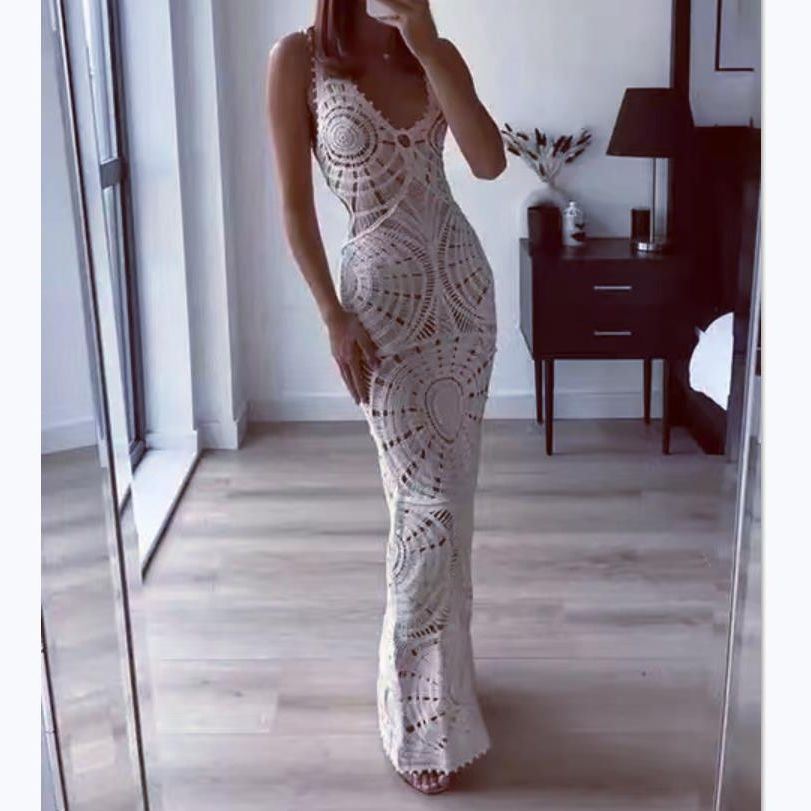 Women's Knit Cut-Out V-Neck Slim-Fit Midi Dress | Sexy Low-Cut Design
