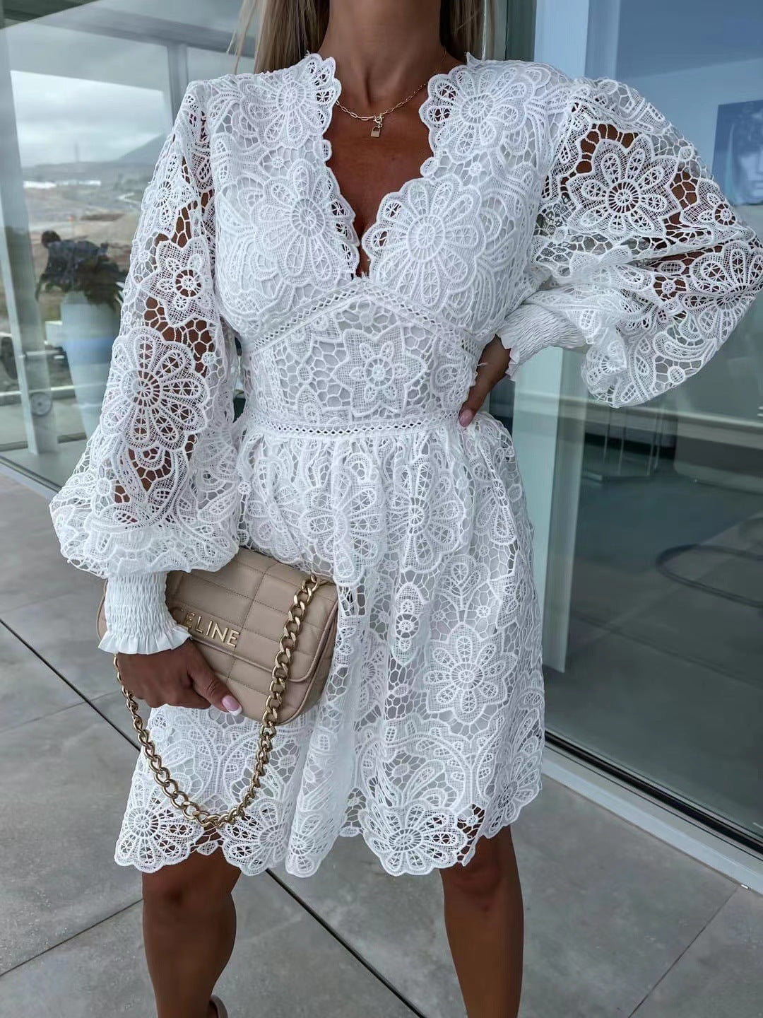 Women's Sexy Hollow Water-Soluble Lace Elegant Dress