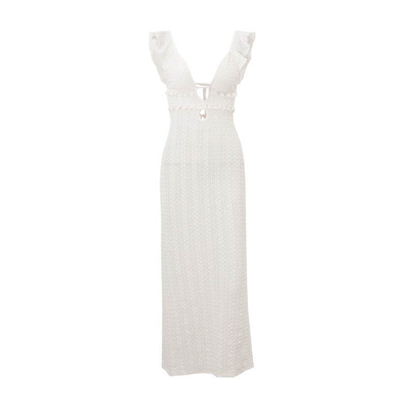 Women's V-Neck Backless Knit Resort Dress – French Elegant Style