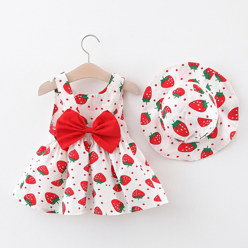 Baby Girls' Korean Cotton Princess Dress | Strawberry & Polka Dot Print