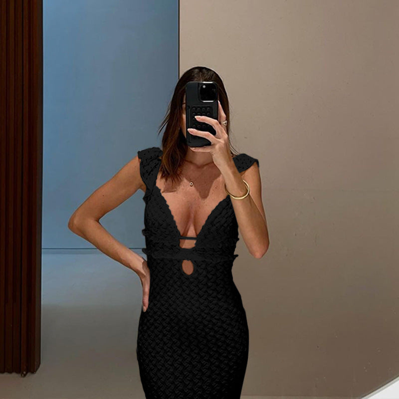 Women's V-Neck Backless Knit Resort Dress – French Elegant Style