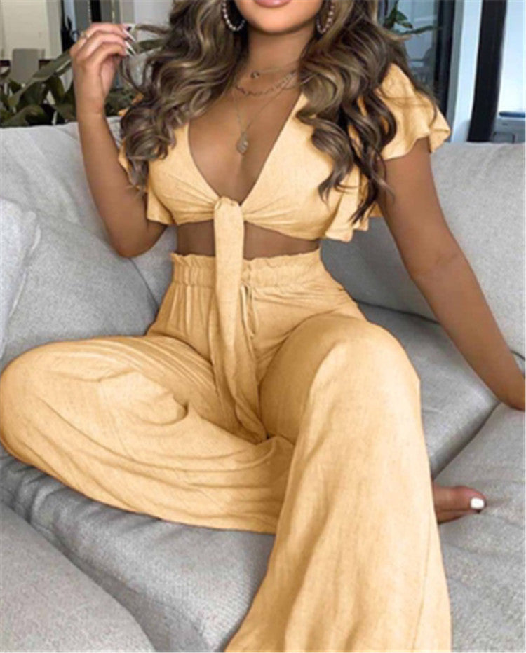 Women's Printed Lace-Up Two-Piece Pants Set