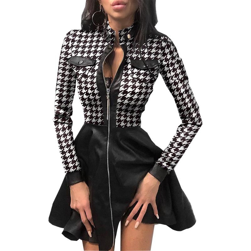 Women's PU Leather Long Sleeve V-Neck Zip Pocket Dress – 4 Styles, Sizes S–2XL