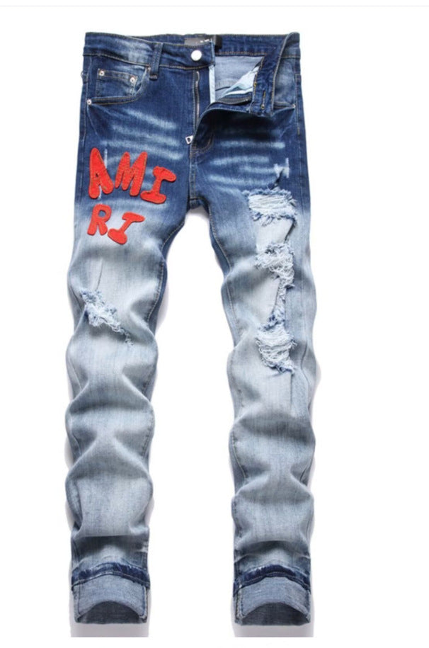 Men's Punk Retro Ripped Slim-Fit Stretch Printed Jeans | 11 Styles, Sizes S–3XL