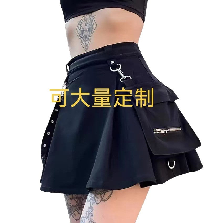 Women's High Waist Pleated Punk Irregular Skirt