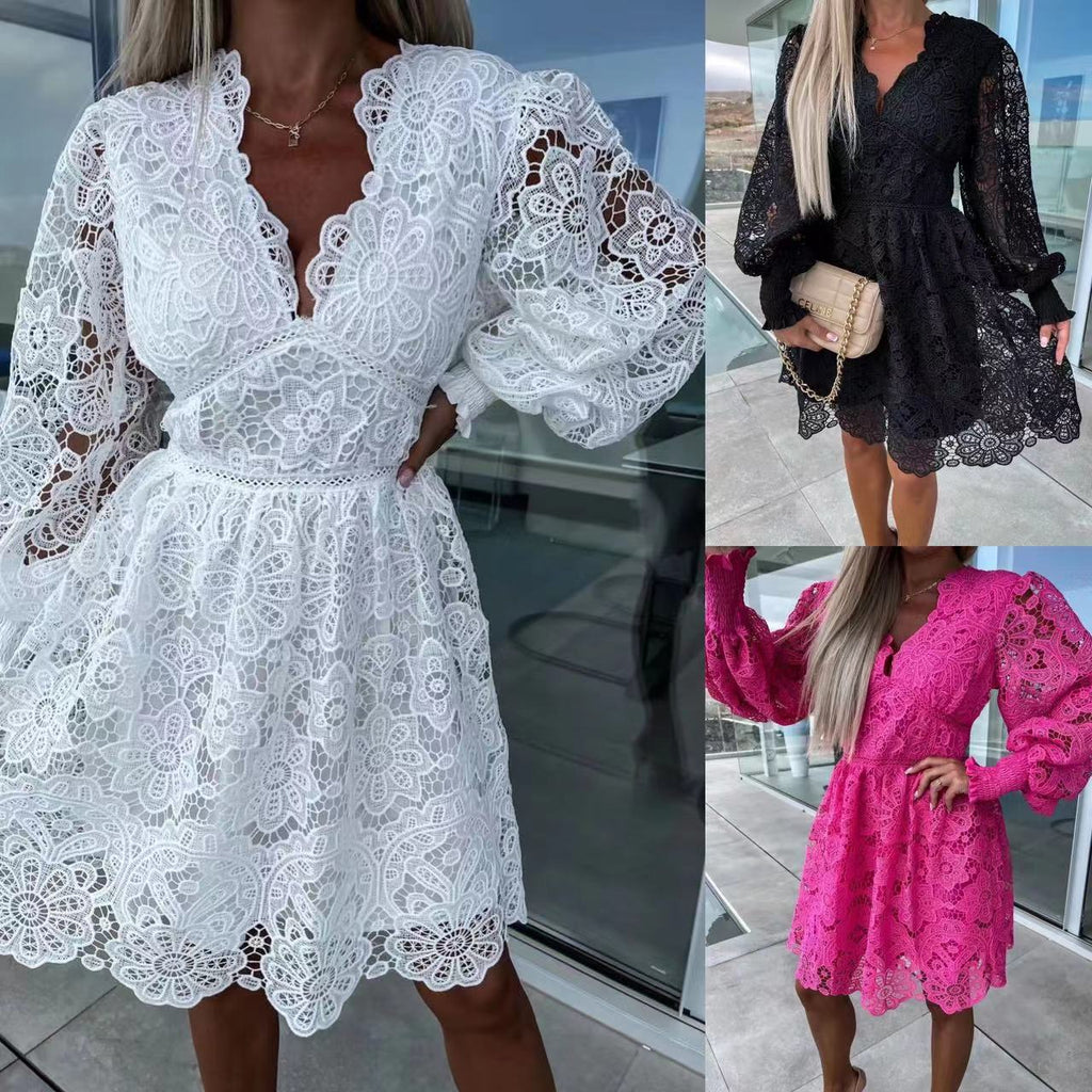 Women's Sexy Hollow Water-Soluble Lace Elegant Dress