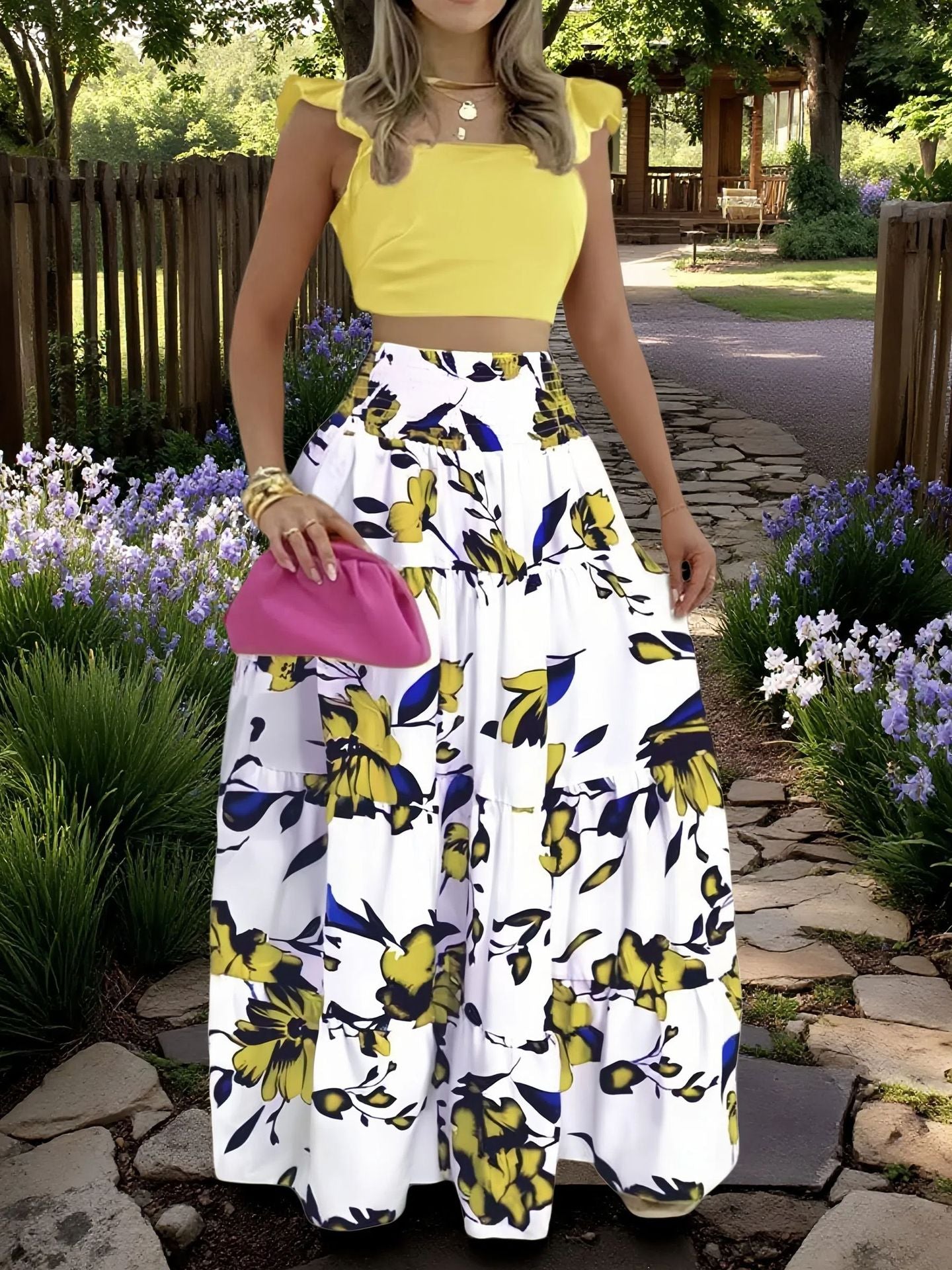 Women's Two-Piece Maxi Dress Set – Sling Top & Swing Skirt
