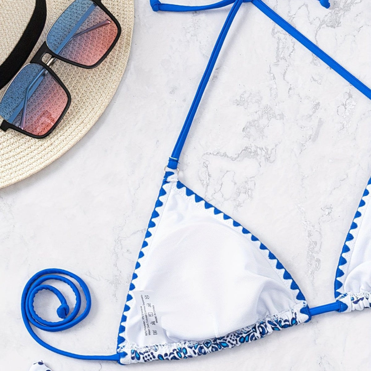 Women's Royal Blue Floral Print Two-Piece Bikini Set