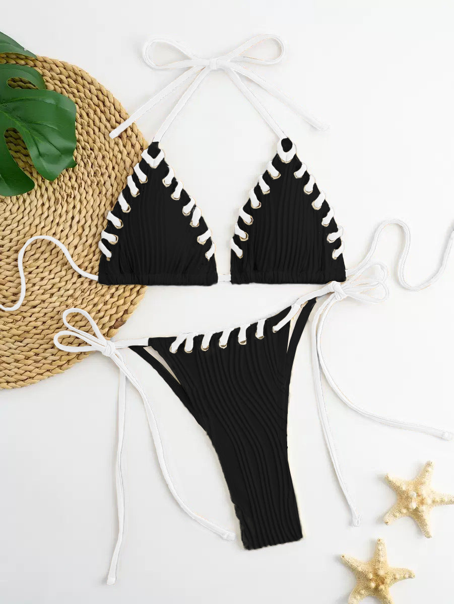Women's Solid Color Strap Two-Piece Bikini Set