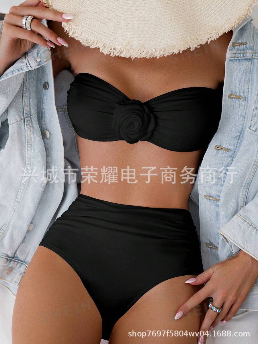 Women's Rose Tube Top Two-Piece Bikini Set