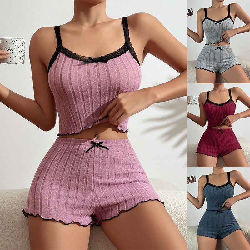 Women's Lace-Trim Camisole & Shorts Pajama Set | 5 Colors, S–XL