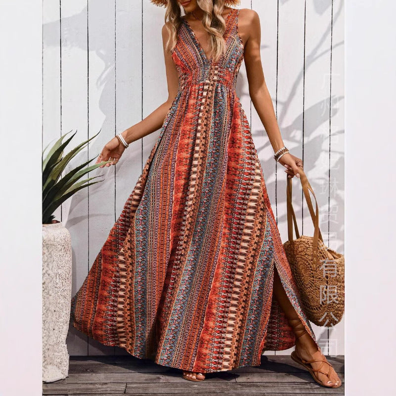 Women's Elegant V-Neck Maxi Dress