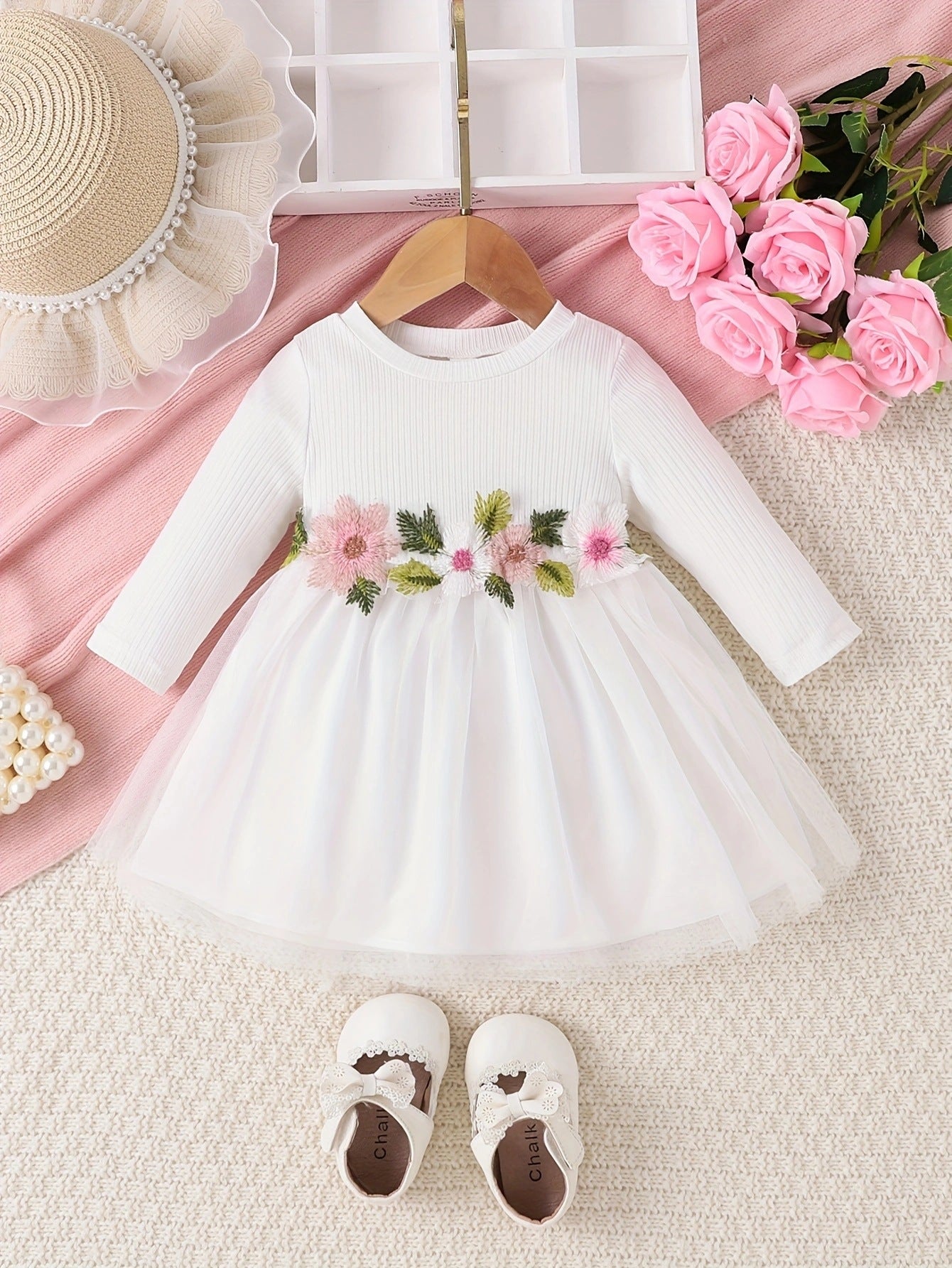 Baby Girl Waist Flower Mesh Dress | Spring & Autumn