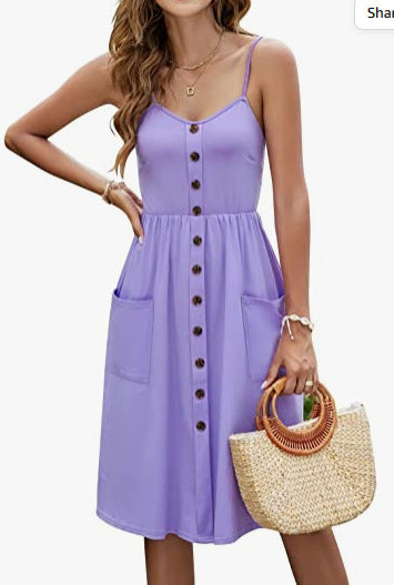 Women's Floral & Solid Strap Midi Dress – High Waist, Sleeveless, Multi-Color