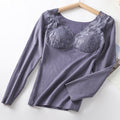 Women's Velvet Warm Lace Long Sleeve Top | Built-In Chest Pad