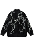 Unisex Hip-Hop Lightning Jacquard Zip Cardigan | Retro Loose Streetwear Jacket