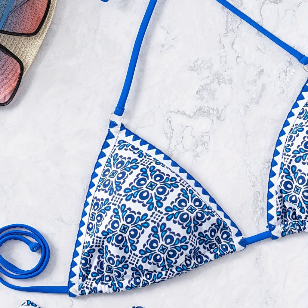 Women's Royal Blue Floral Print Two-Piece Bikini Set