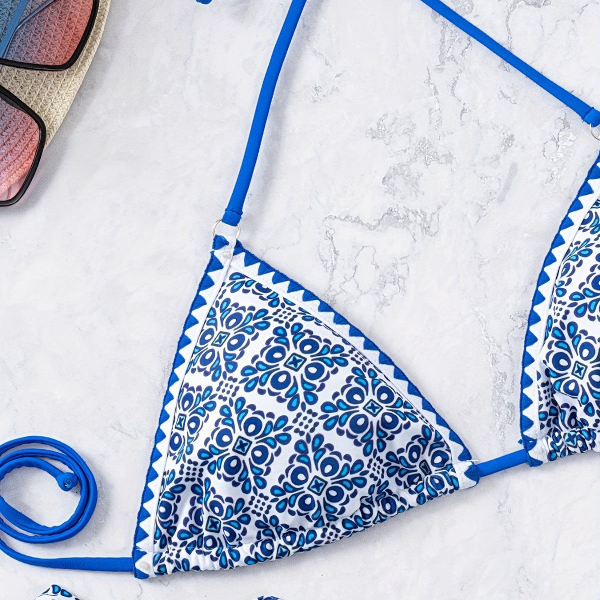Women's Royal Blue Floral Print Two-Piece Bikini Set