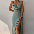 Women's V-Neck Sling Split Print Maxi Dress