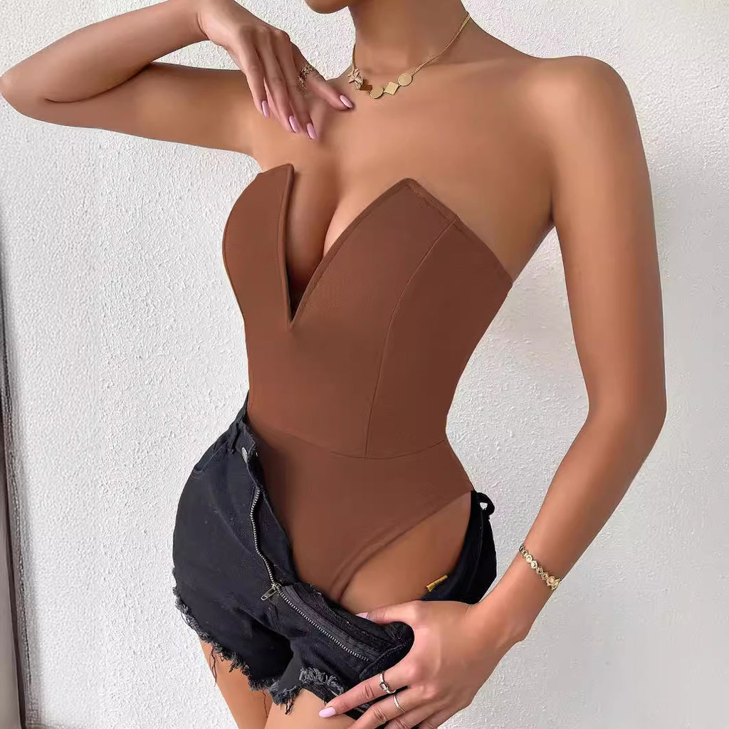 Women's V-Neck Slim Fit Bodysuit | Tight Base Layer Top