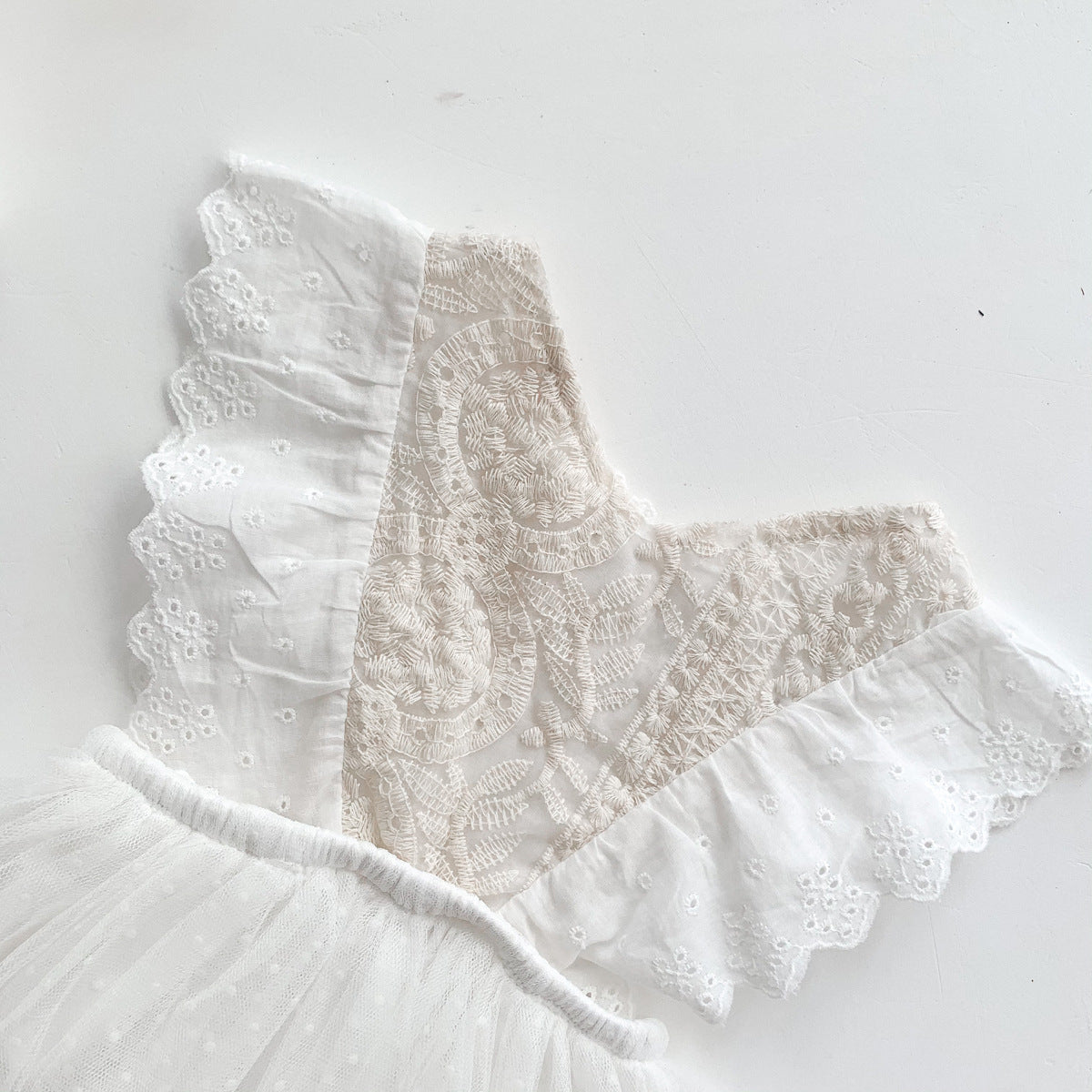 Girls' White Lace Tulle Bow Dress | Sleeveless Summer Party Dress