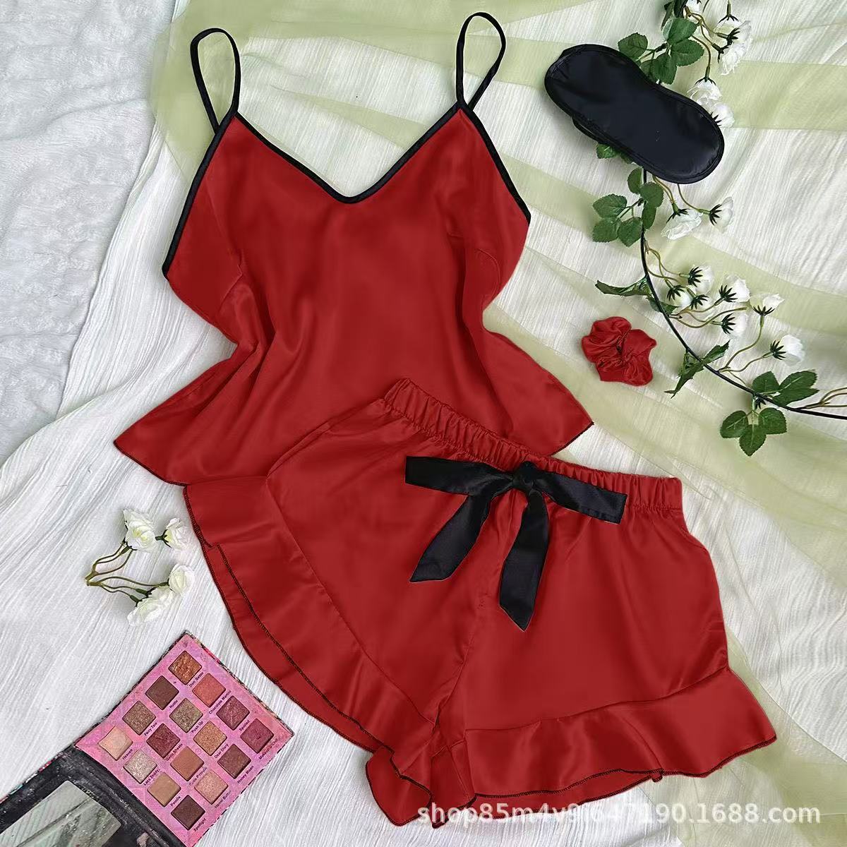 Women's Ice Silk Satin Pajama Set – Vest & Shorts | 5 Colors, Sizes S–XXL