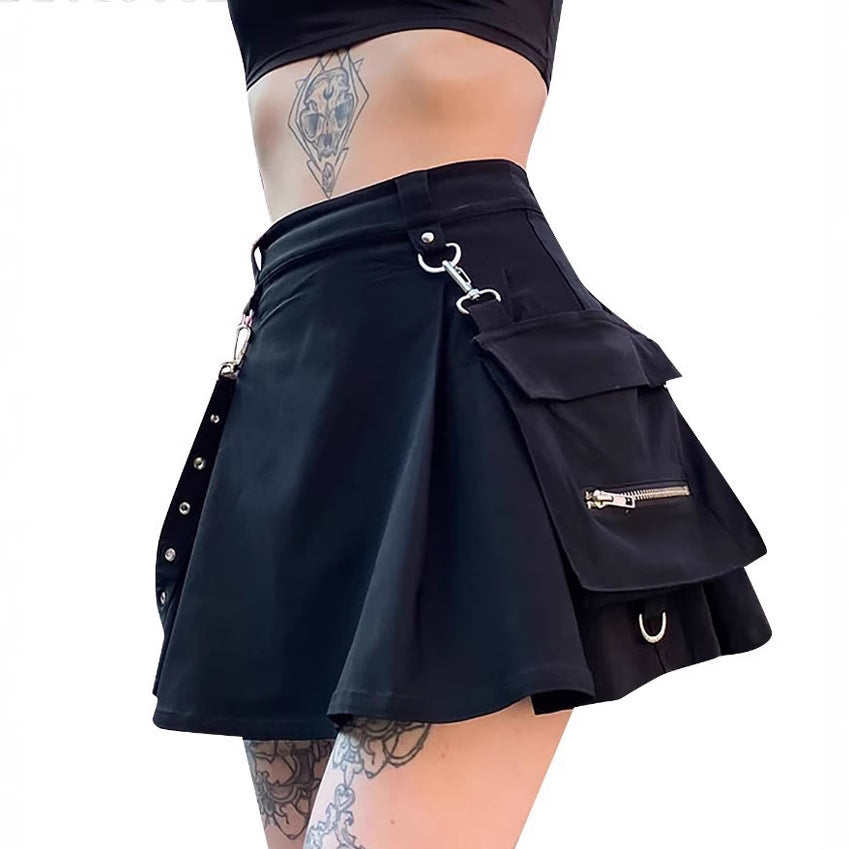 Women's High Waist Pleated Punk Irregular Skirt