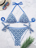 Women's Royal Blue Floral Print Two-Piece Bikini Set