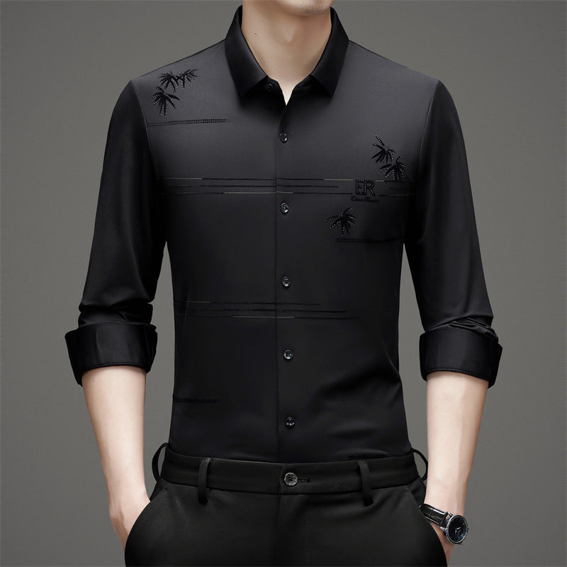 Men's Printed Long-Sleeve Casual Shirt | Wrinkle-Free, Lapel Collar