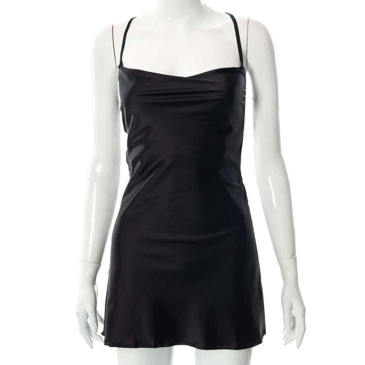Women's Low-Cut High-Waist Strap Midi Dress – Solid Color, Sexy Summer Style