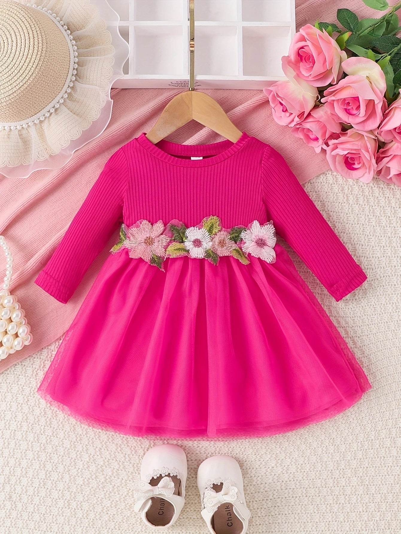 Baby Girl Waist Flower Mesh Dress | Spring & Autumn