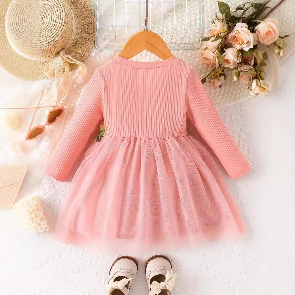 Baby Girl Waist Flower Mesh Dress | Spring & Autumn