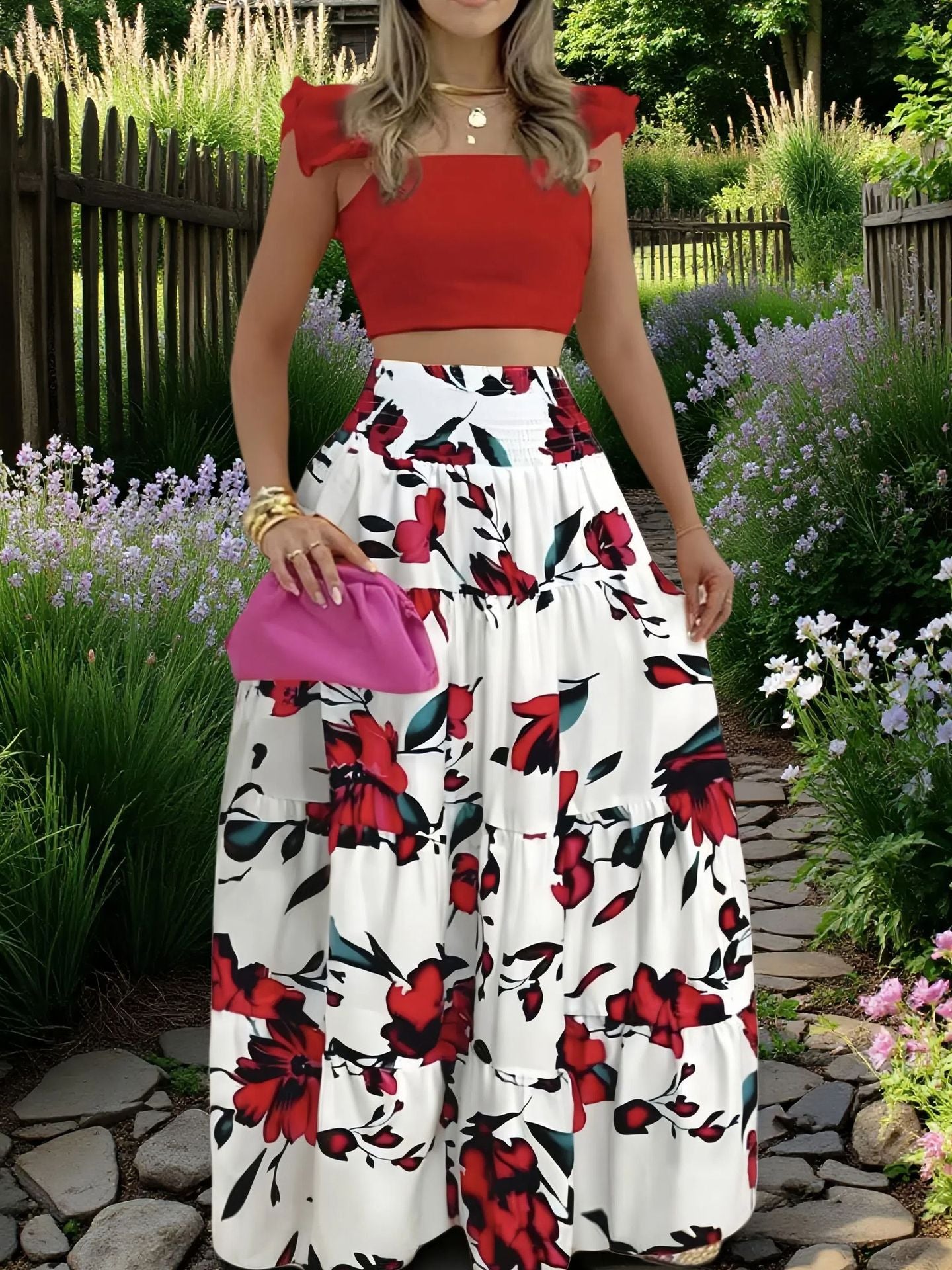 Women's Two-Piece Maxi Dress Set – Sling Top & Swing Skirt