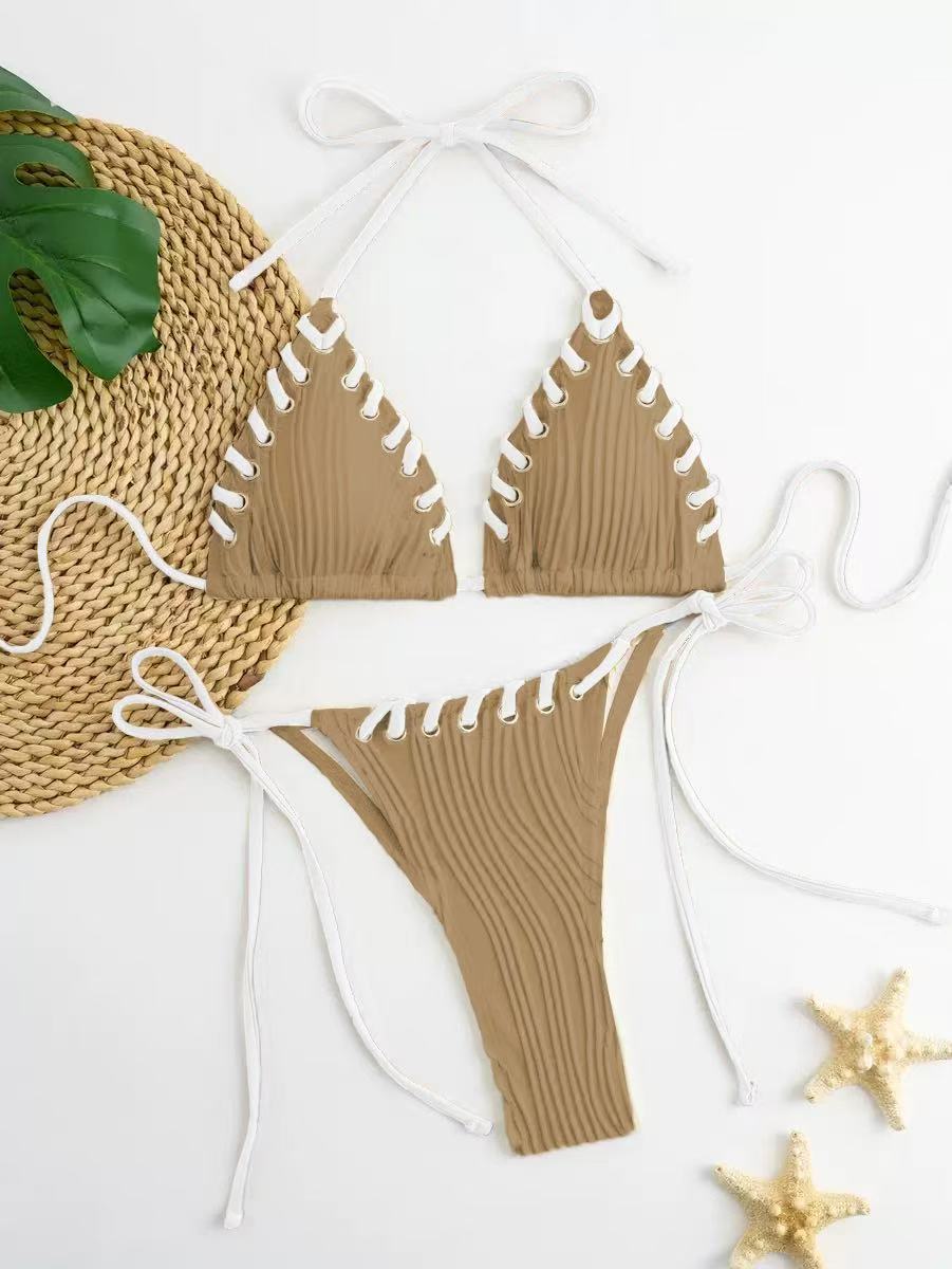 Women's Solid Color Strap Two-Piece Bikini Set