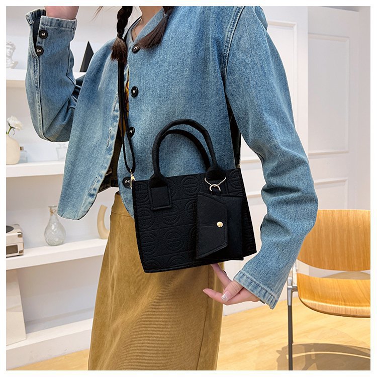 Embossed Two-Piece Handbag Set – Solid Color Tote & Pouch