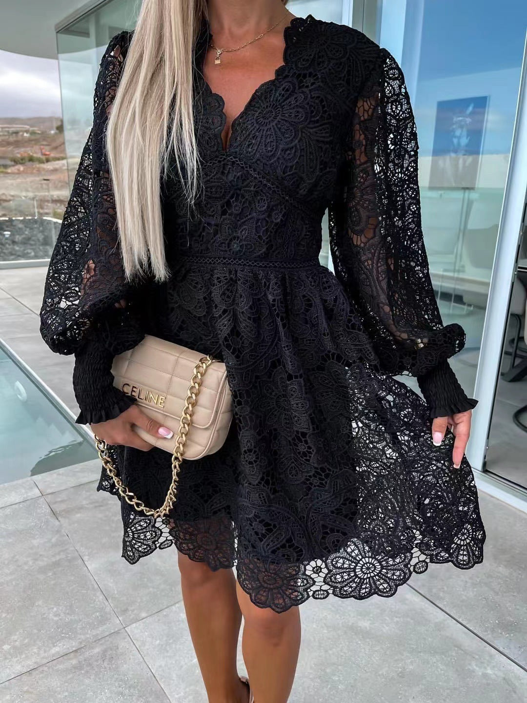 Women's Sexy Hollow Water-Soluble Lace Elegant Dress