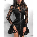 Women's PU Leather Long Sleeve V-Neck Zip Pocket Dress – 4 Styles, Sizes S–2XL