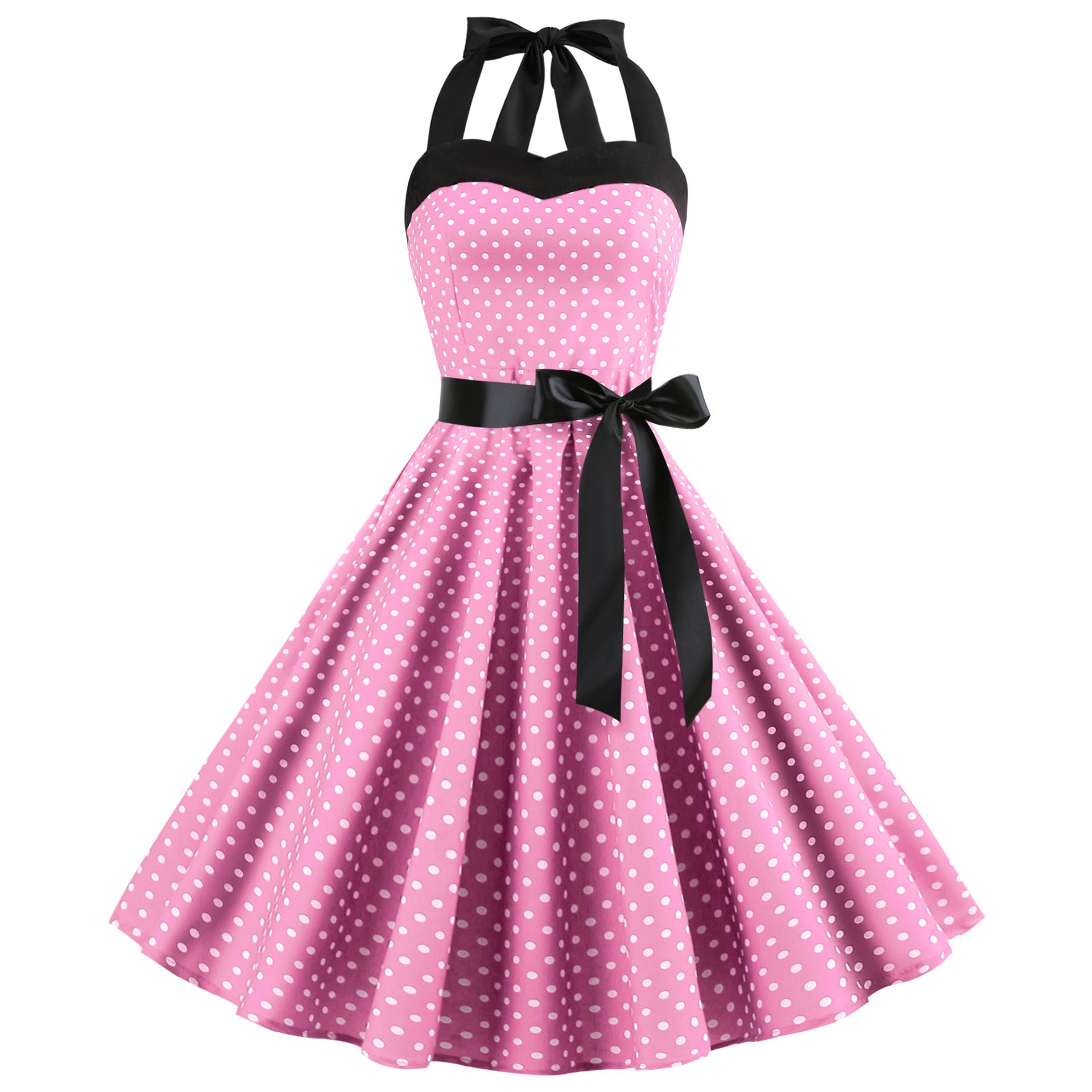 Women's Retro Wave & Dot Print Strap Maxi Dress – 7 Colors, Sizes S–XXL