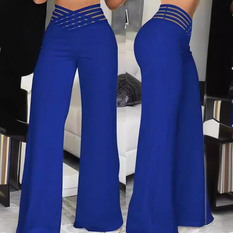 Women's High Waist Wide Leg Pants – Hollow Belt, Loose Fit, 10 Colors, S–3XL