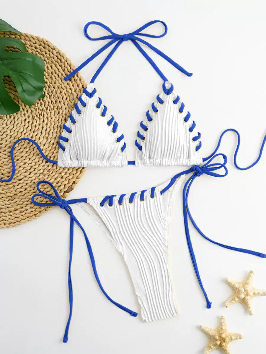 Women's Solid Color Strap Two-Piece Bikini Set