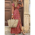 Women's Bohemian V-Neck Floral Midi Dress – 9 Colors, Sizes S–3XL