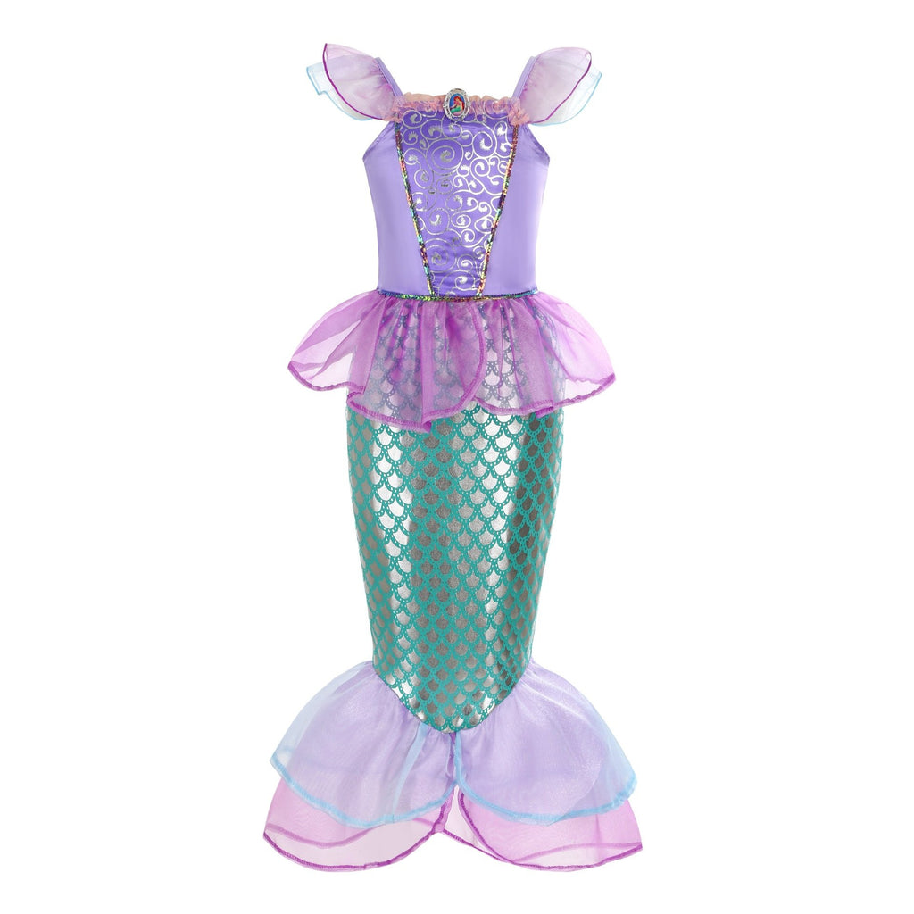 Girls' Purple Mermaid Fishtail Dress with Crown & Magic Wand Set
