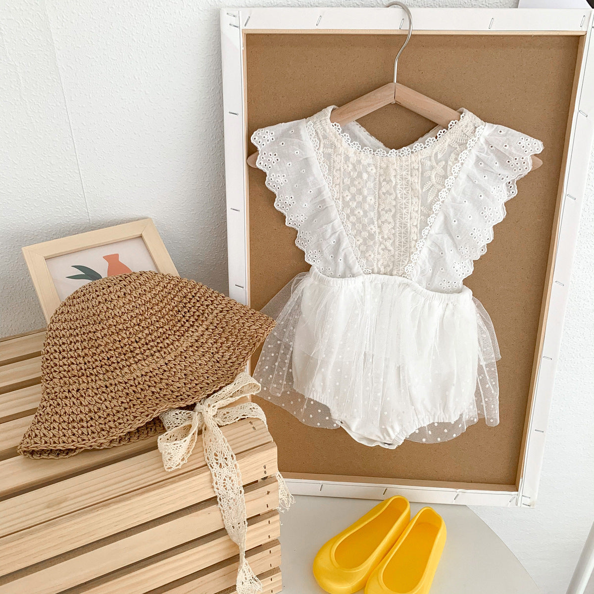 Girls' White Lace Tulle Bow Dress | Sleeveless Summer Party Dress