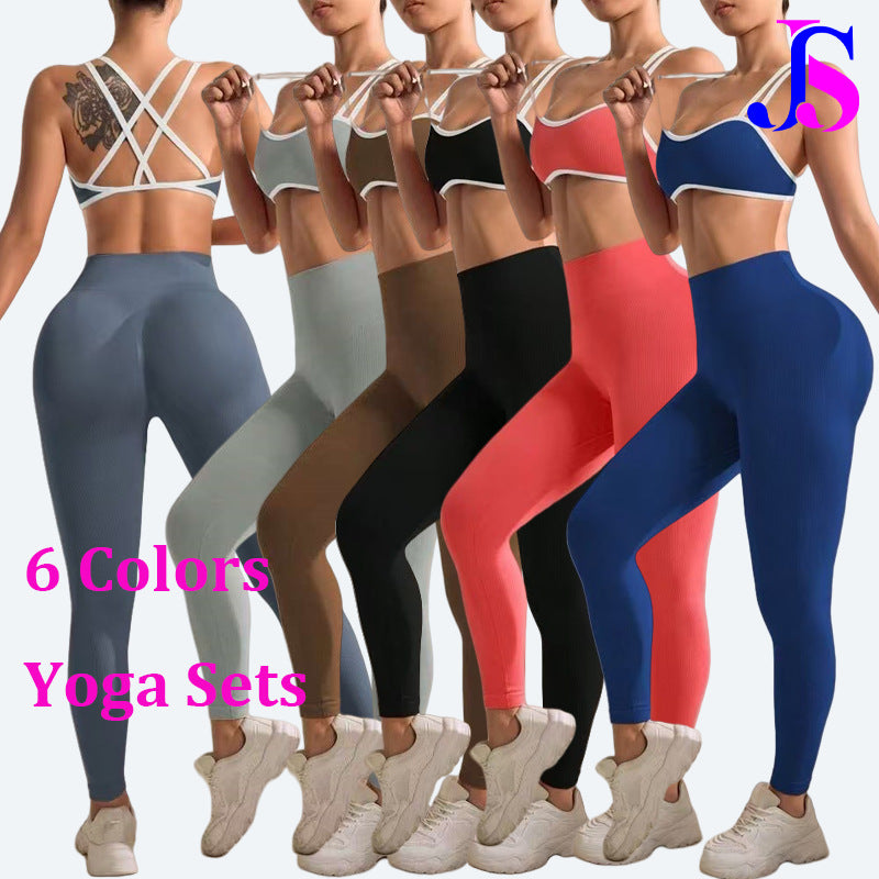 Women's Seamless Yoga Two-Piece Set – Strap Bra & Peach Hip Pants | 11 Colors, S–L