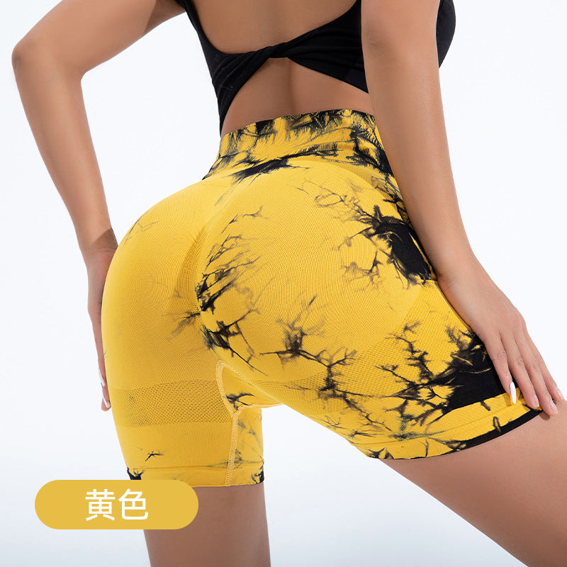 Women's Seamless High-Waist Yoga Shorts – Tie-Dye Print, Hip-Lifting, 10 Colors