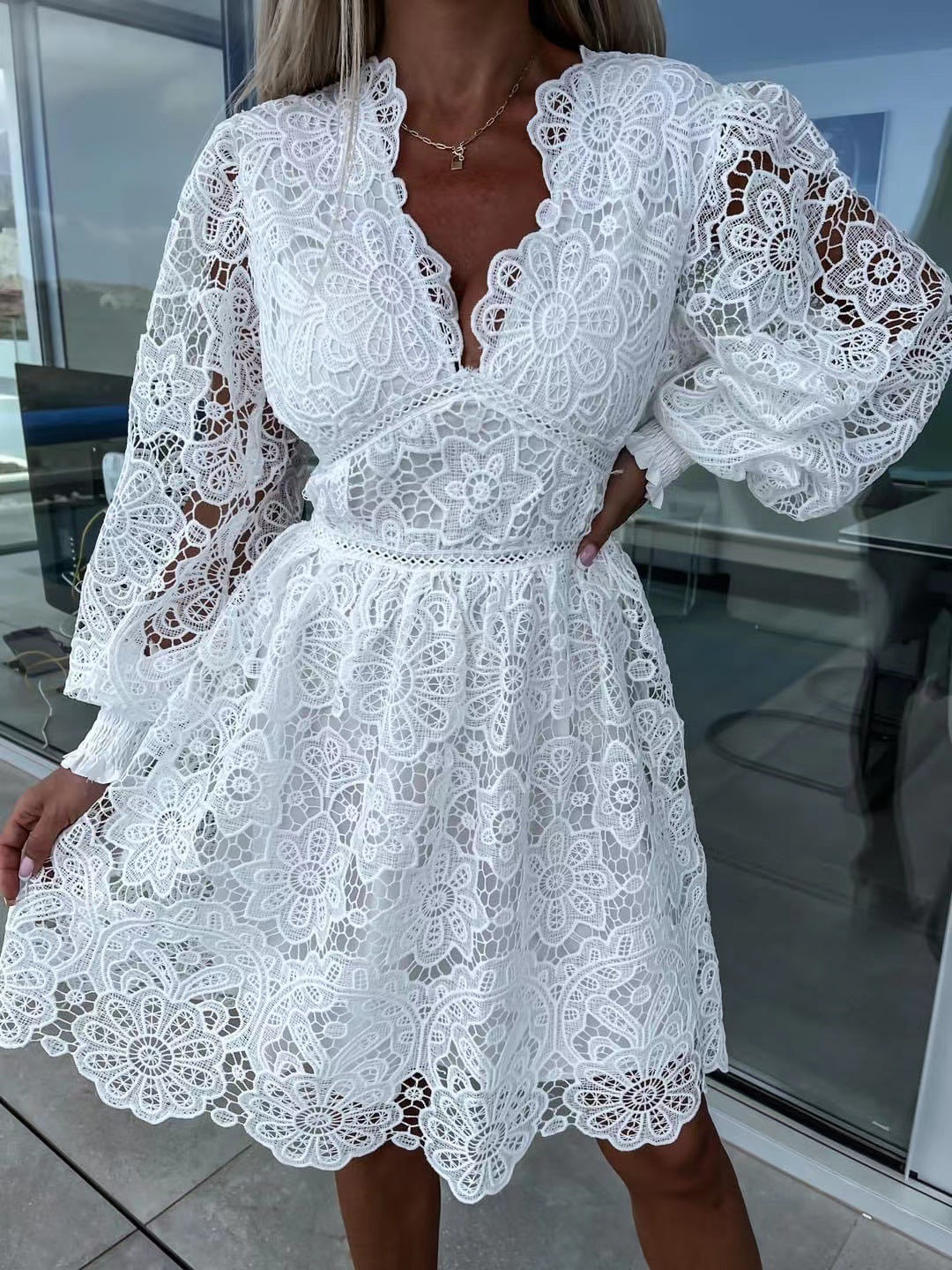 Women's Sexy Hollow Water-Soluble Lace Elegant Dress